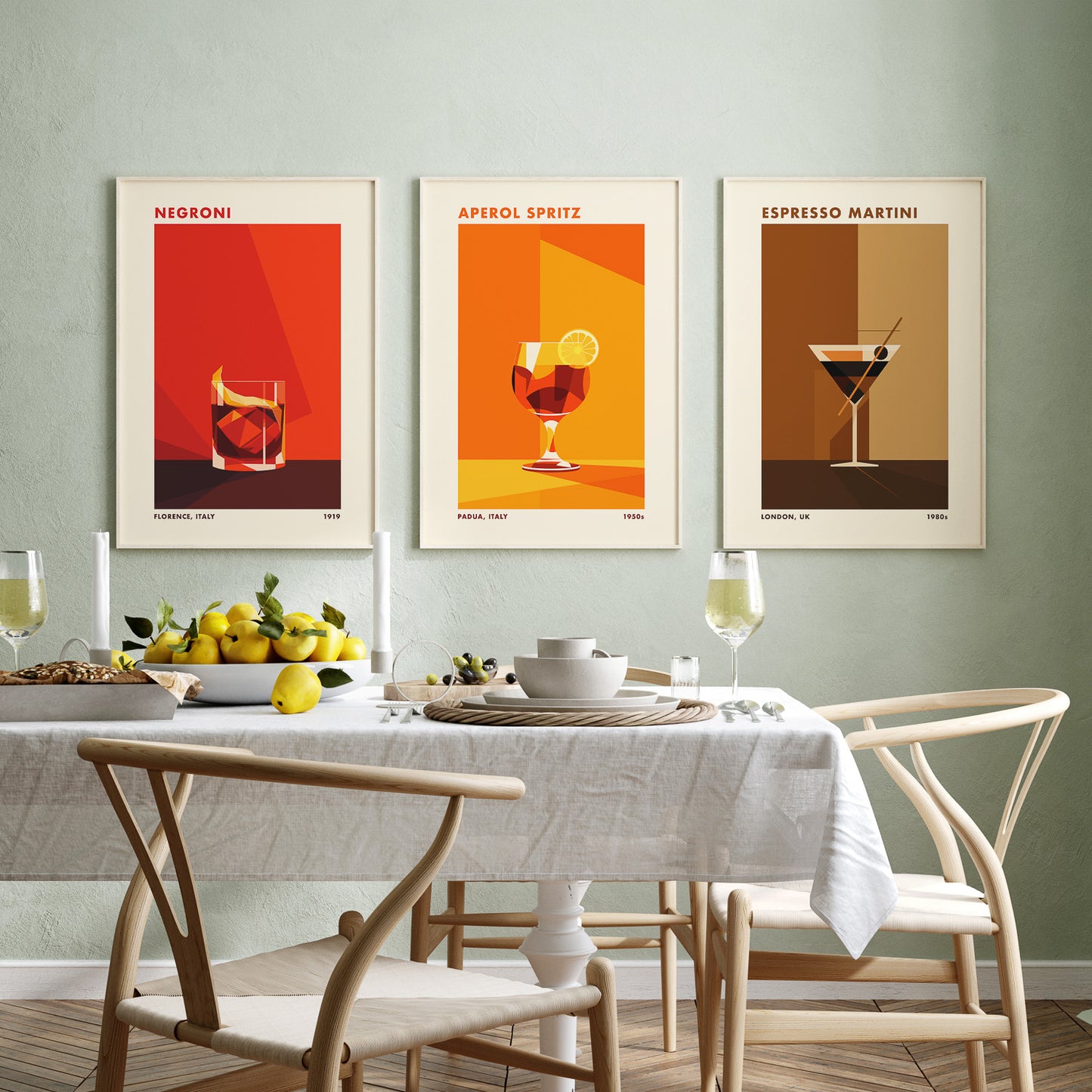 Tavla med en drink poster med en Negroni, Aperol Spritz, Espresso Martini i vintage-stil
