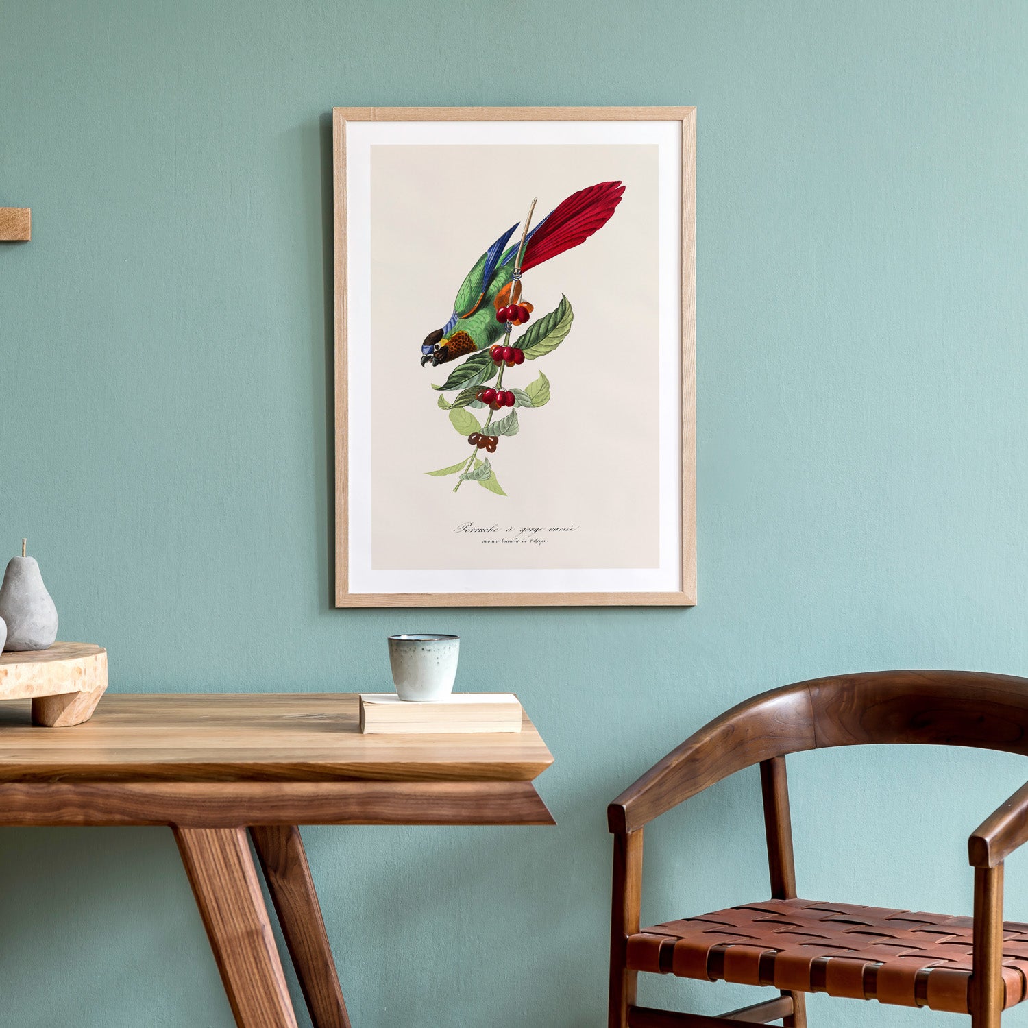 Tavla med en Parakit & Kaffeplanta poster  – Vintageposter med fågel och kaffe