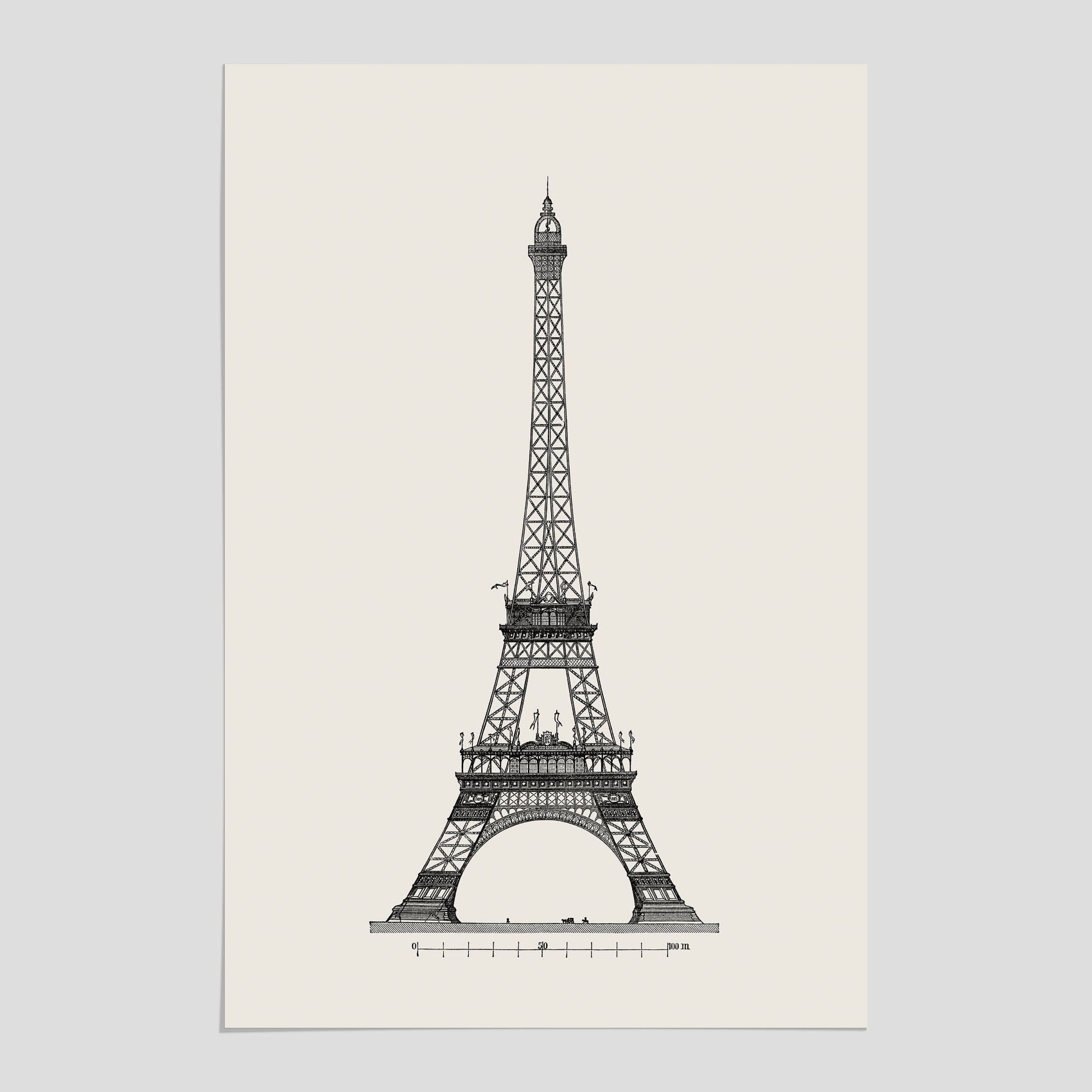 Vintageposter med en illustration av Eiffeltornet i Paris