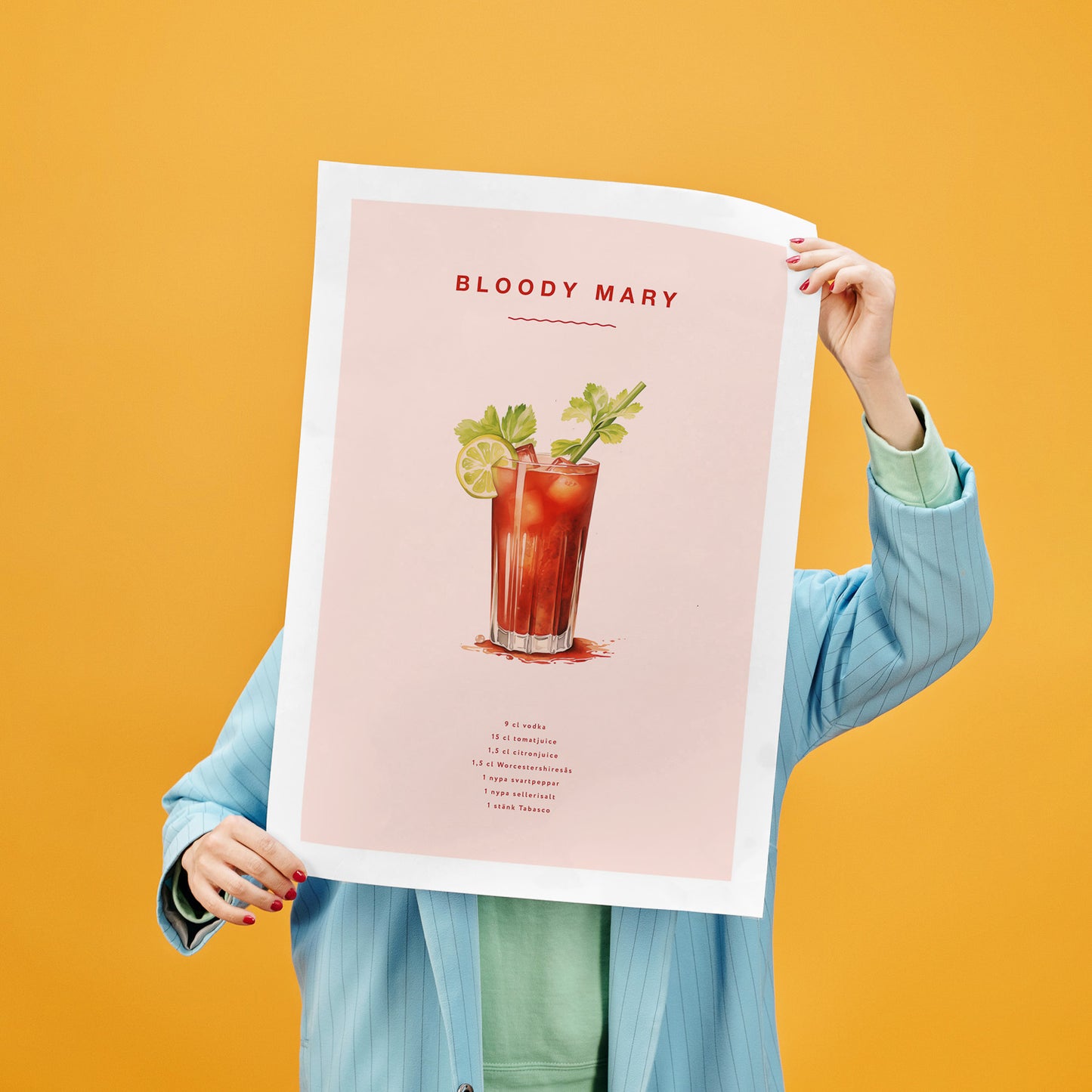 Bloody Mary Poster – Affisch med drink, drinkposter med cocktail, Bloody Mary recept poster