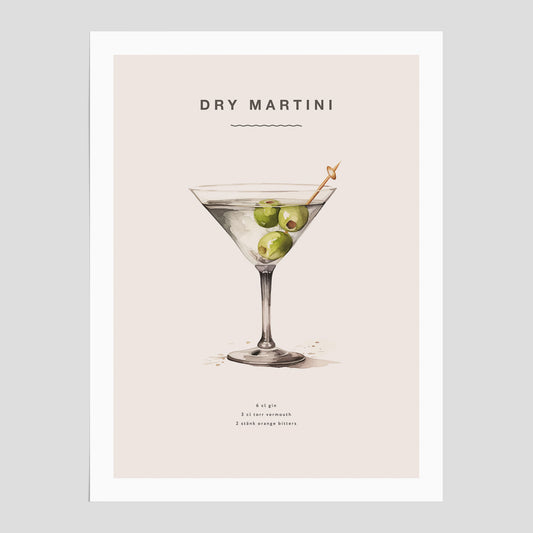 Dry Martini Poster – Affisch med drink, drinkposter med cocktail, Dry Martini recept poster