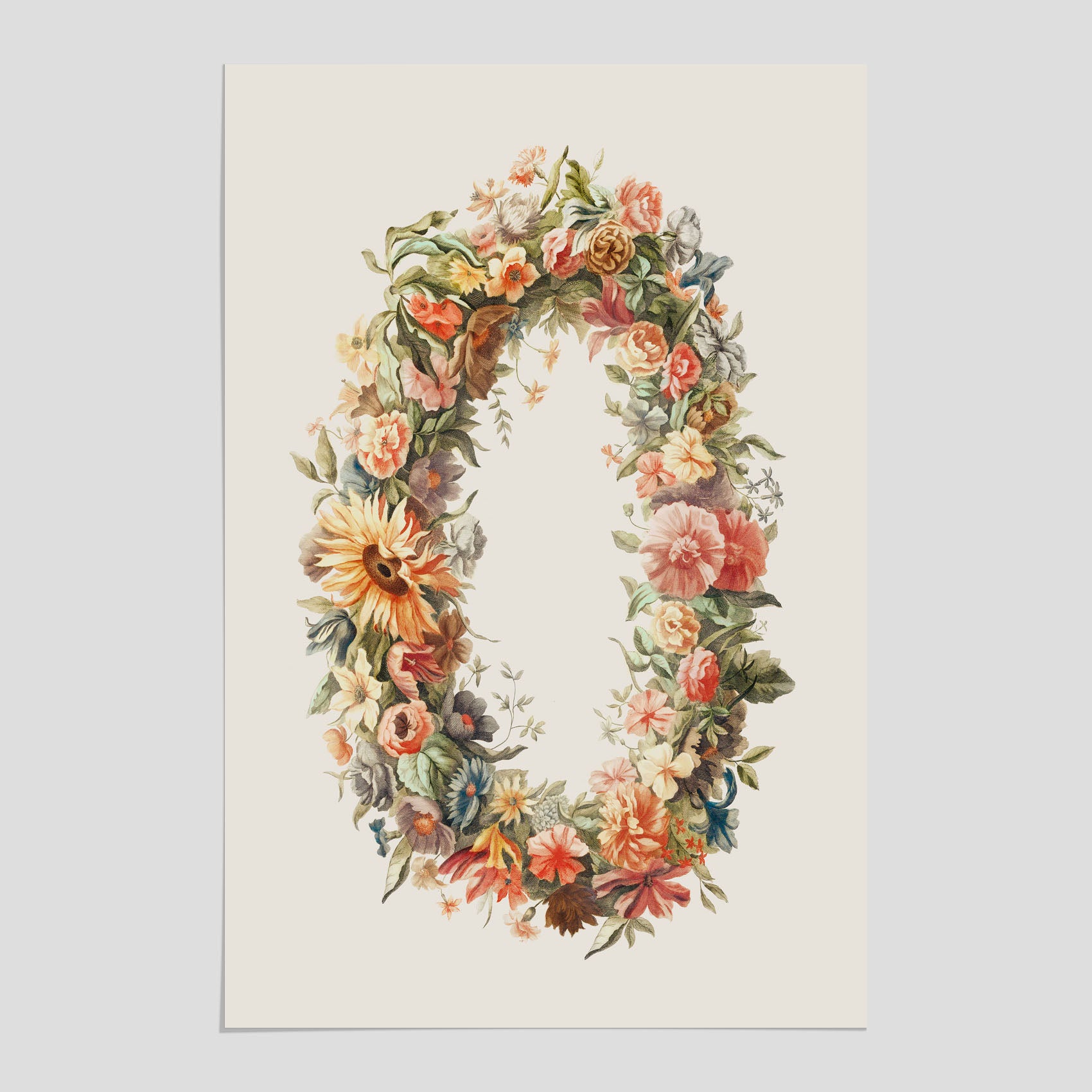 Blomkrans poster  – Botanisk poster, vintageposter med blommor, midsommar
