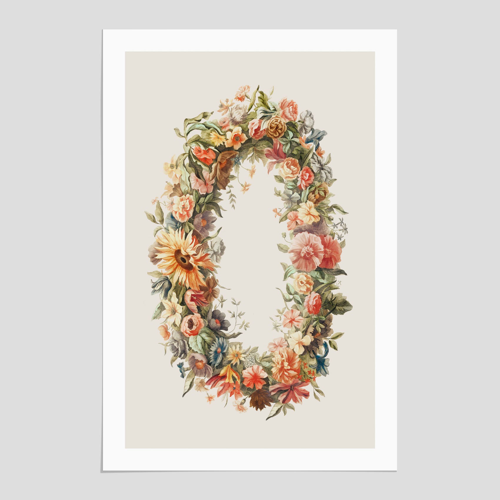 Blomkrans poster  – Botanisk poster, vintageposter med blommor, midsommar
