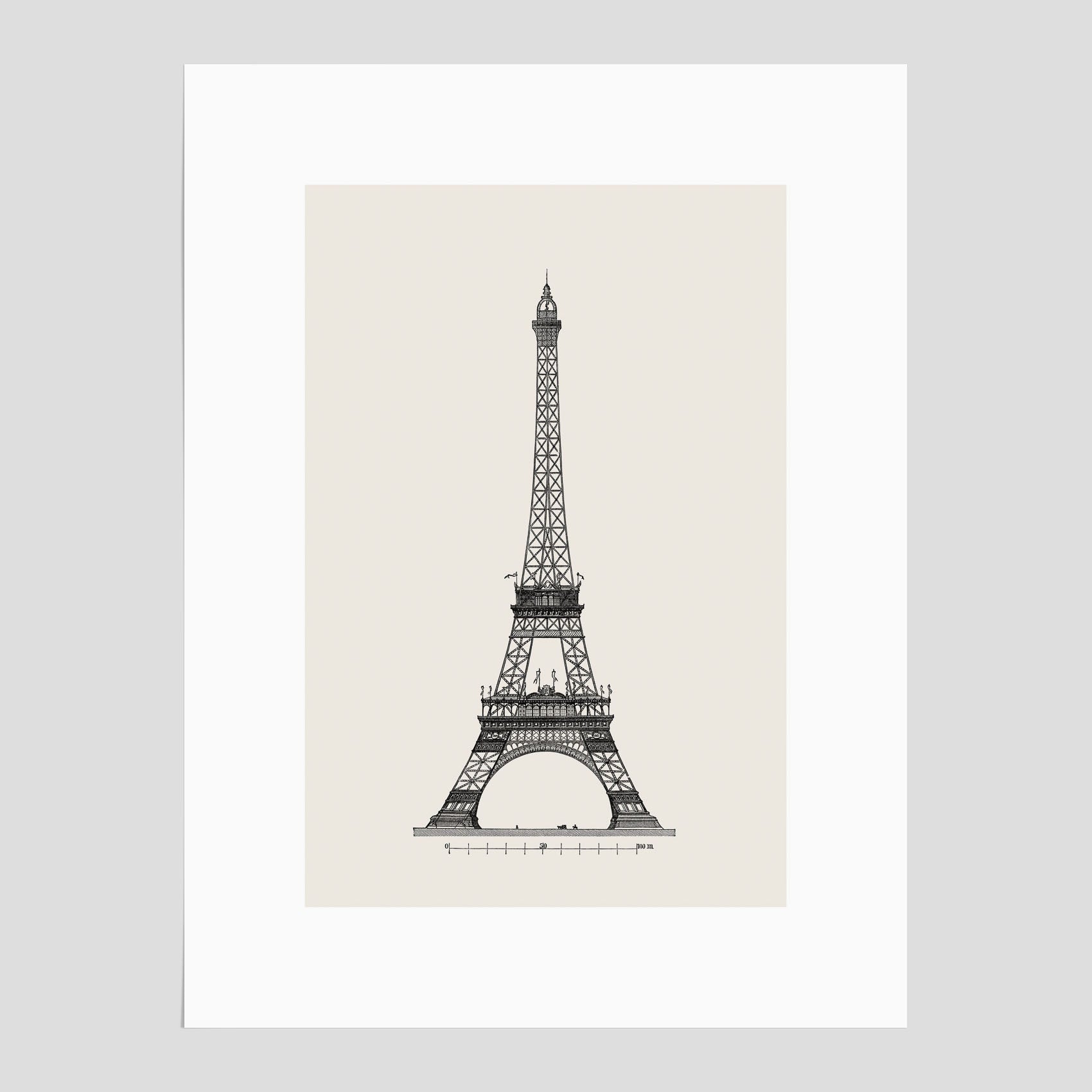 Vintageposter med en illustration av Eiffeltornet i Paris